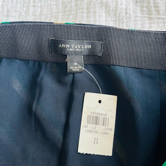 BNWT Ann Taylor A-Line Skirt Women's Size 8 Navy Tan Green Striped Zipper Lined - Picture 8 of 11
